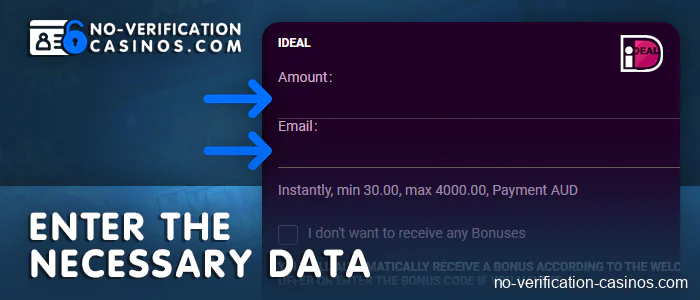 Specify data for depositing to the casino via iDEAL