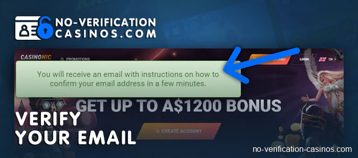 After registering at no kyc casino confirm your email