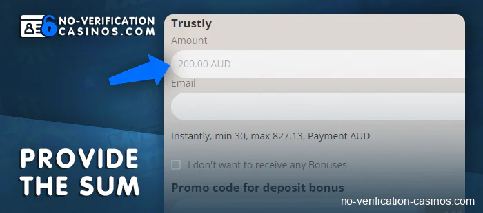 Specify the amount of replenishment via Trustly in online casino