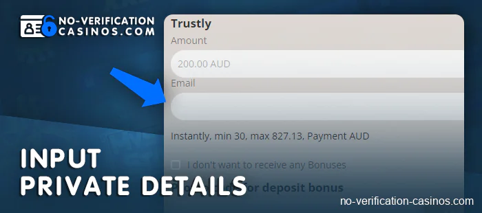 Enter Trustly details for online casino payments