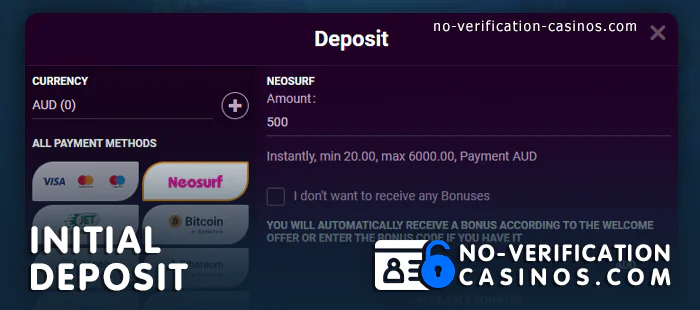 Fund casino gambling account without verification