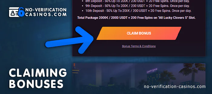 Activate bonus at no verification casino