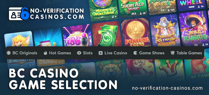 BC Game Casino Section - Categories