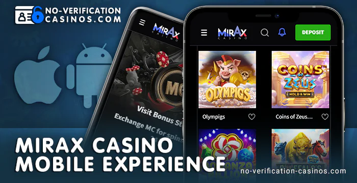 Play Mirax Casino in the mobile app - android and iOS