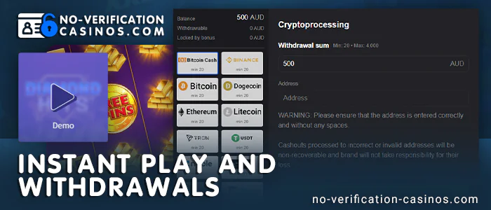 Fast withdrawals in no account casino - start playing